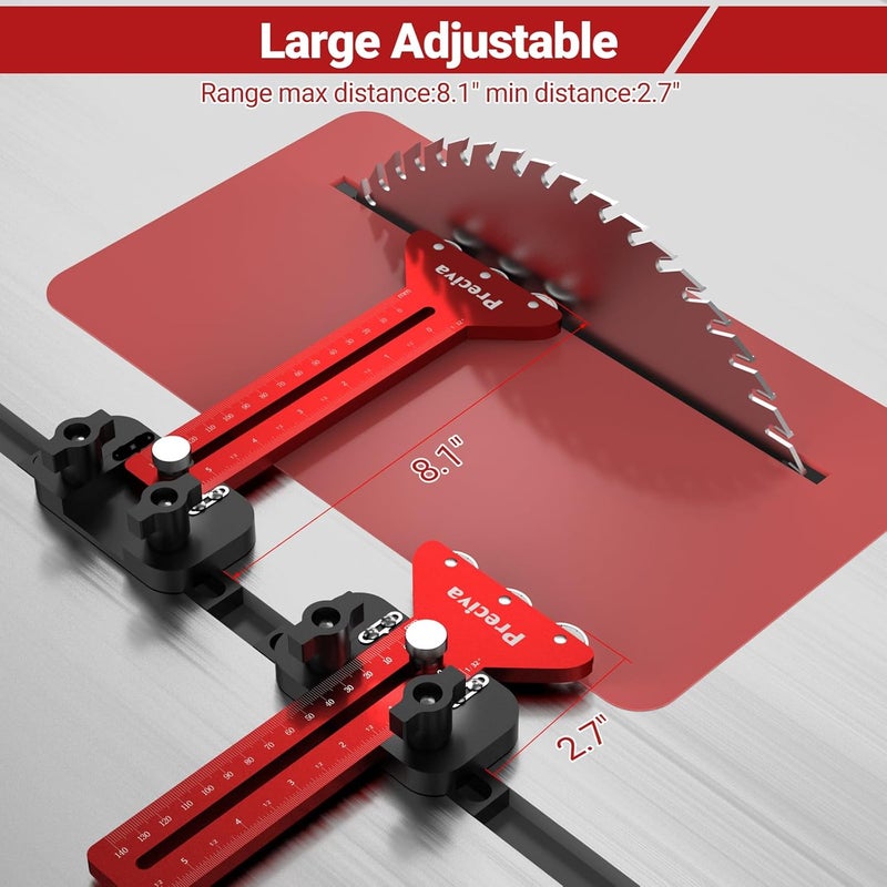 Preciva Thin Rip Table Saw Jig - 3 Pulleys Thin Rip Jig for Making Repetitive Narrow Strip Cuts, Table Saw Guide Fits for 3/8“ x 3/4” U Slot T Slot and 1/4“ x 3/8” T Slot Red - Image 4